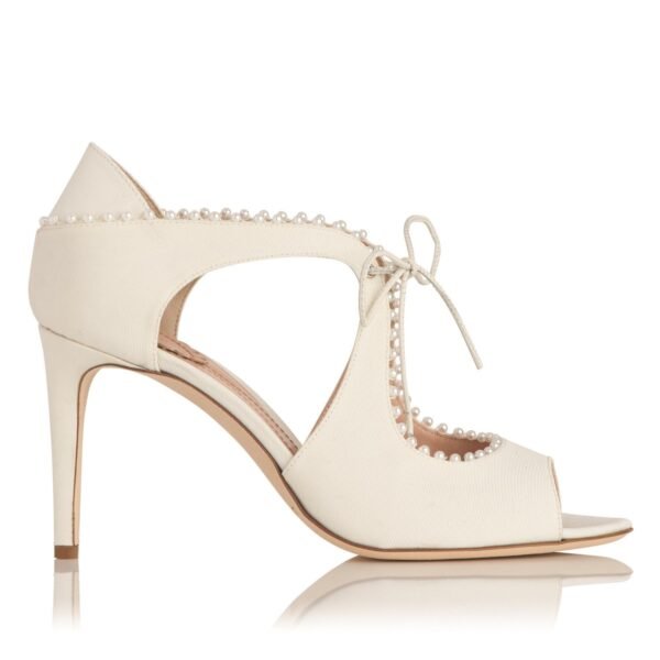 LK BENNETT X Jenny Packham Ellena Pearl-embellished Grosgrain Peeptoe Sandals UK6 WHI-IVORY