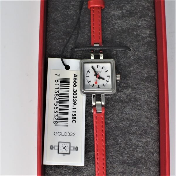 Mondaine Quartz White Dial Ladies Watch A666.30339.11SBC Red Leather Strap