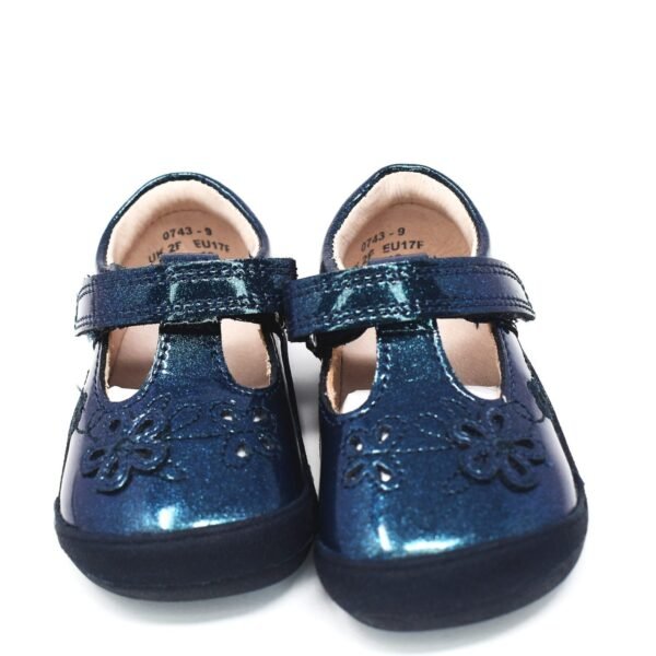 Start-Rite First Mia, Navy Blue Glitter Patent Girls T-bar Riptape First Walking 2F