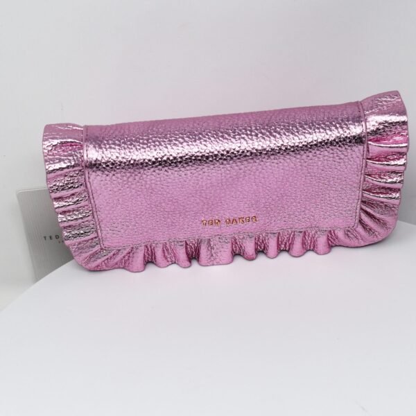 Ted Baker Sofia Metallic Leather Ruffle Cross Body Matinee Purse Pink