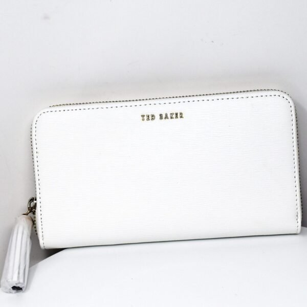TED BAKER ROBYNA TASSLE ZIP AROUND MATINEE WHITE PURSE