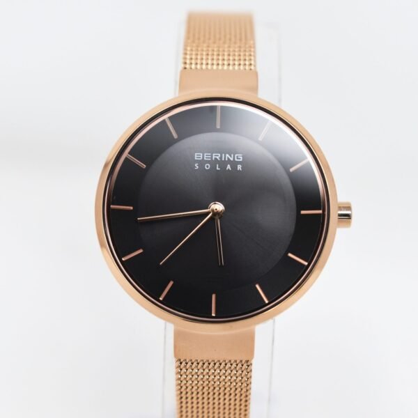 Bering Rose Gold Bracelet Classic Solar watch with Milanese Bracelet and Charm 14631-362 GWP 1
