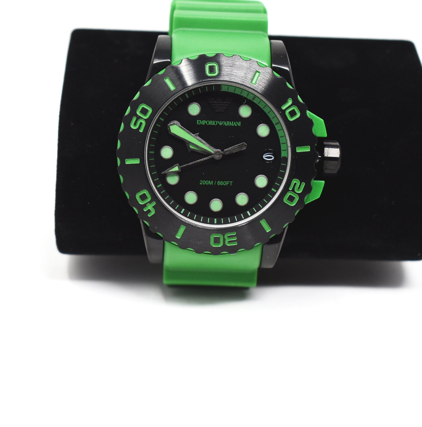 Green Dial Strap Emporio Black - Armani Store based Fidelity Case Green Bio watch AR11440 And