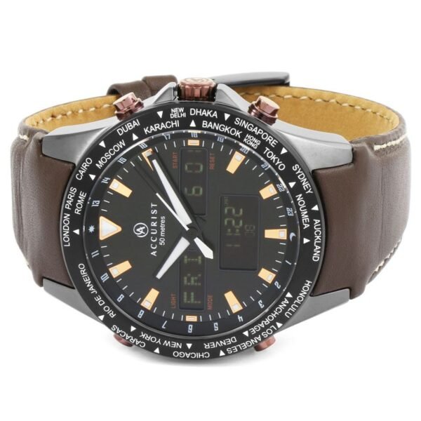 Accurist World Timer Analogue-Digital Watch Leather Strap 7101