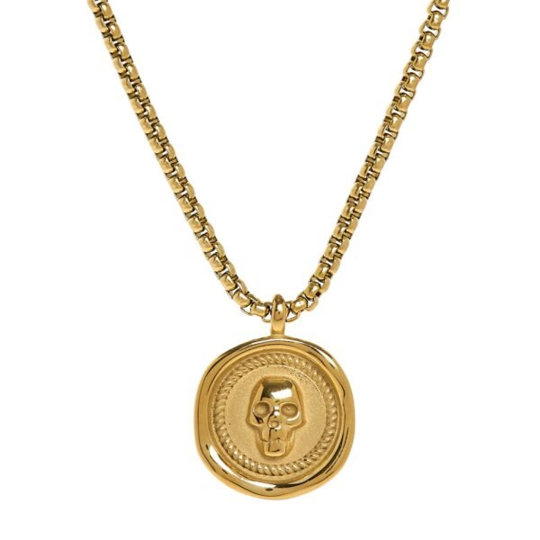 NORTHSKULL Atticus Skull Seal Necklace in Gold STNKYG2273