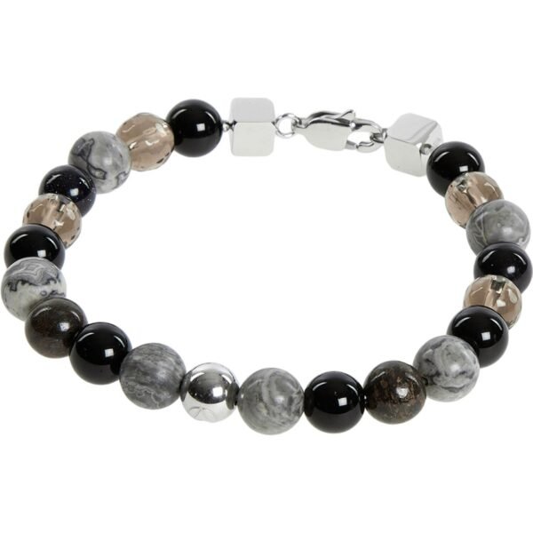 NORTHSKULL Mixed Steel Grey SemiPrecious Stones Silver Lobster Clasp Bracelet STMAS5010GR
