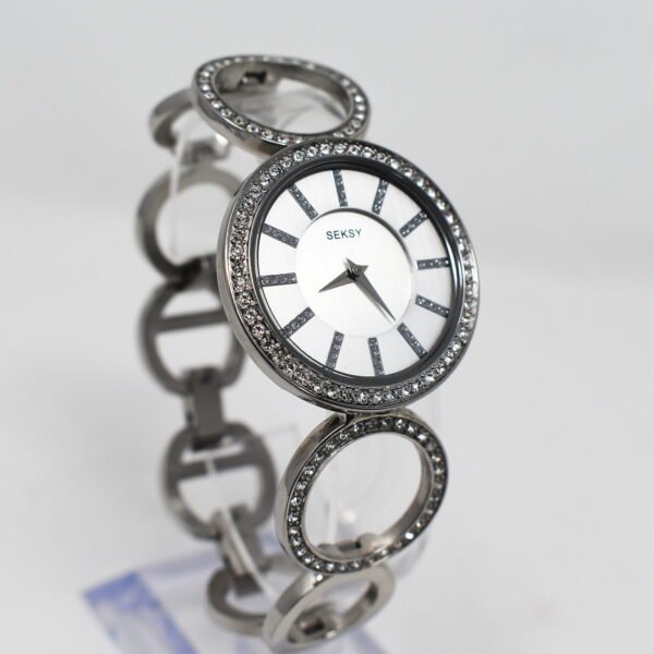 Seksy Silver Stainless Steel Stone Set Silver Dial Bracelet Watch 4720