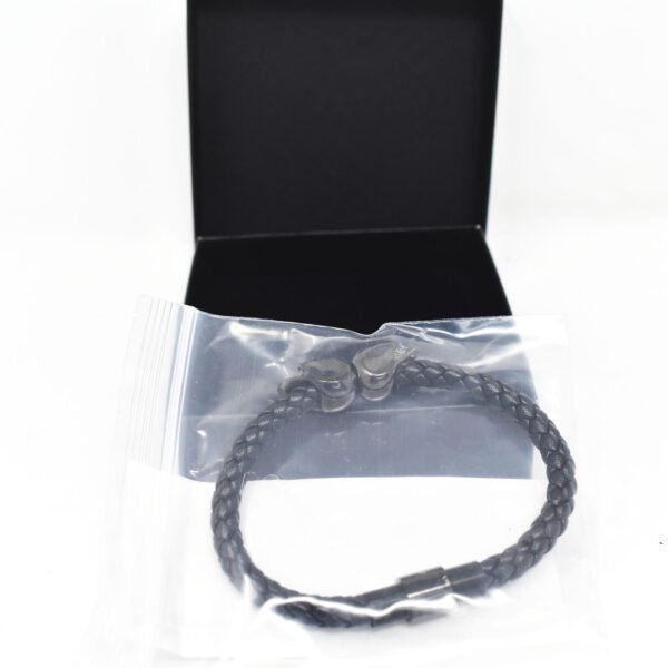 Northskull black nappa leather gunmetal black twin skull bracelet 56LR139M