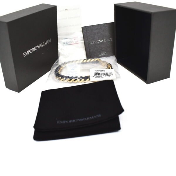 Emporio ArmaniYellow Gold Stainless Steel Black Leather Bracelet EGS2723710