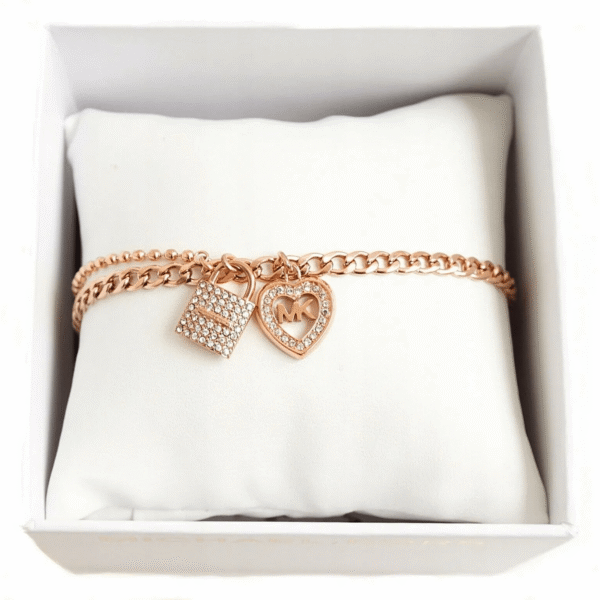 Michael Kors Bracelet MKJX7178791 in Rose Gold MK logo Love and padlock Charms