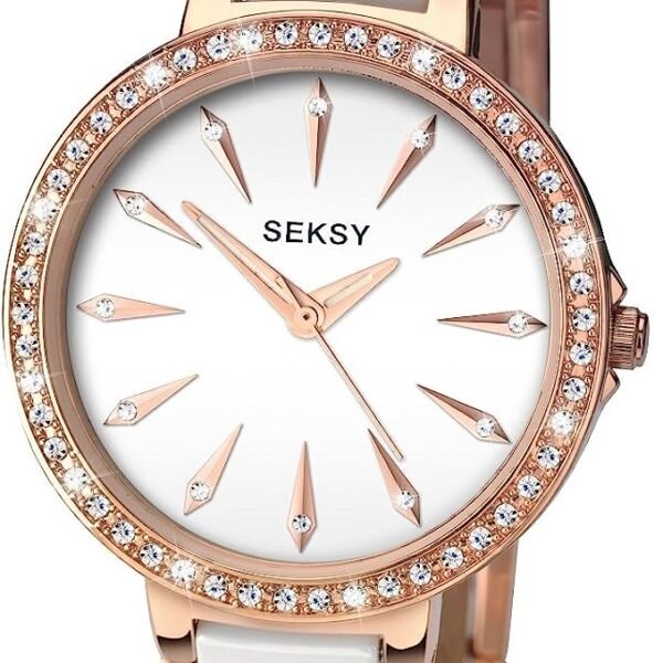 Seksy Ladies Watch 2404 Aurora White Dial Rose Gold Bracelet with White Ceramic Inlay