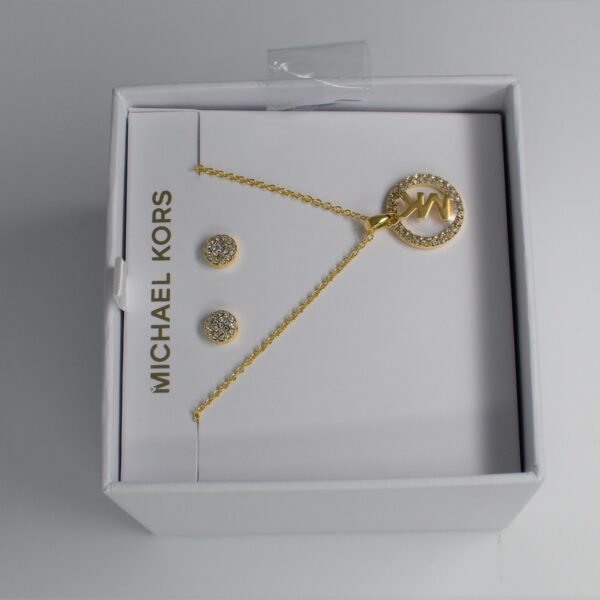 Michael Kors Necklace and Earrings Crystals Set MKJ7653710 Yellow Gold MK Logo