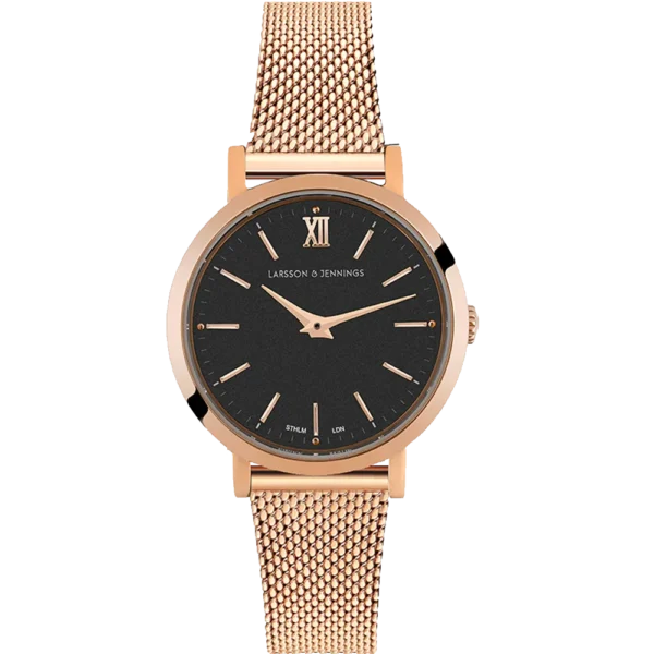 LARSSON AND JENNINGS LJXII LUGANO MILANESE 26MM BLACK DIAL ROSE GOLD BRACELET  lx26-mrg-rgb