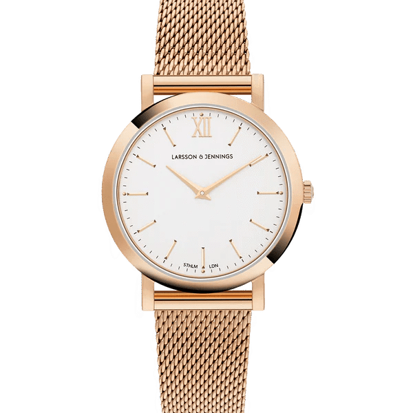 LARSSON AND JENNINGS LJXII LUGANO MILANESE 26MM WHITE DIAL ROSE GOLD BRACELET  lx26-mrg-rgw