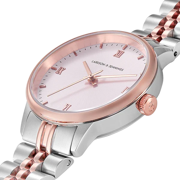 LARSSON & JENNINGS LADIES WATCH JB30-JLSVRG-RGP VIVID 30MM LINK DUAL ROSE GOLD SILVER BRACELET WITH PINK DIAL