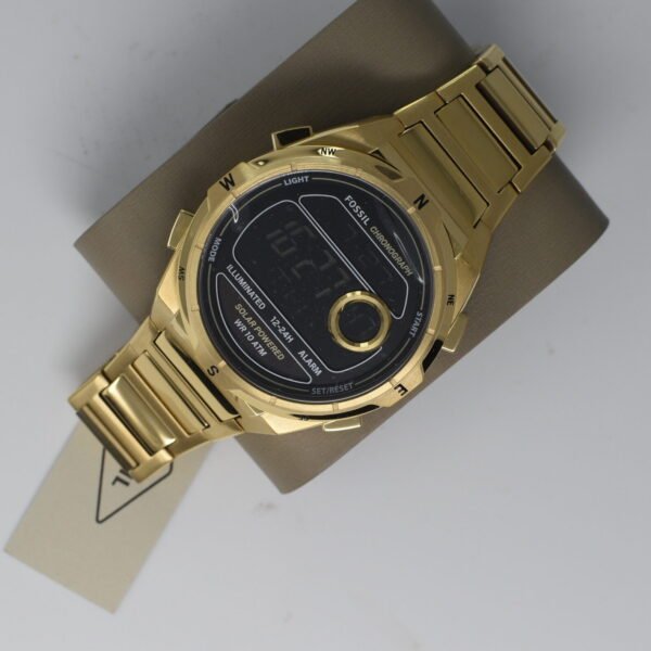 Fossil Everett Solar-Powered Digital Gold-Tone Stainless Steel Mens Watch FS5862