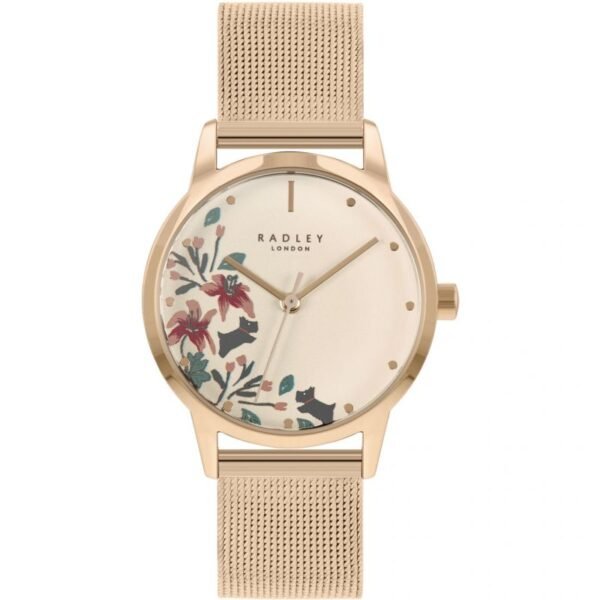 Radley Ladies Watch RY4586A Rose Gold Mesh Bracelet Floral Rose Gold Dial