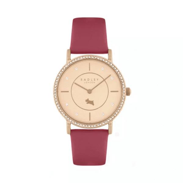 Radley Ladies Watch RY21560A Stone Set Dial Raspberry Red Leather Strap