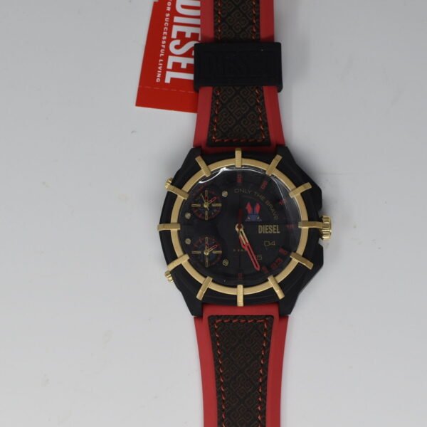 Diesel Framed Three-Hand Black and Red Leather and Silicone Watch DZ4618