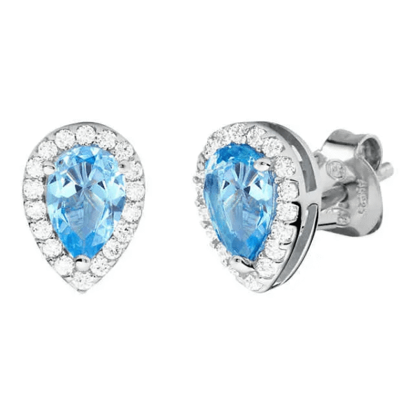 Michael Kors Premium Silver Pear Shaped Blue Cubic Zirconia Halo Stud Earrings MKC1449A8040