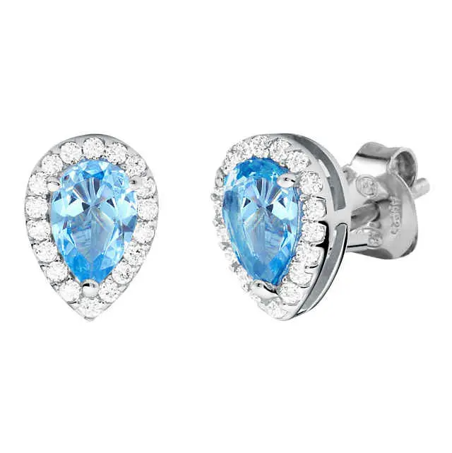 Michael Kors Premium Silver Pear Shaped Blue Cubic Zirconia Halo Stud Earrings MKC1449A8040