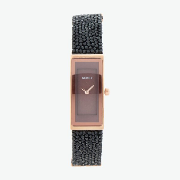 Seksy Ladies Watch Rocks Rose Gold Case Leather Bracelet Burgundy Dial 2576