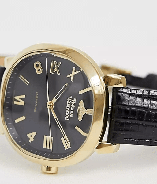 Vivienne Westwood gold plated Mayfair VV214GDBK square dial watch in black