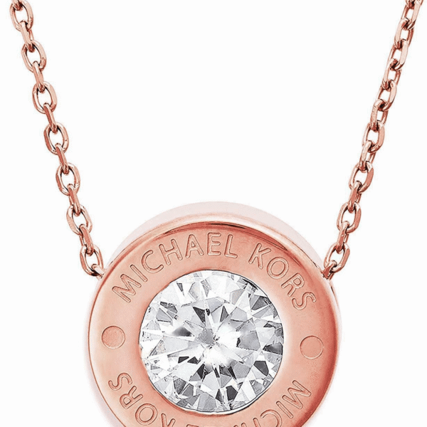 Michael Kors Rose Gold Tone Crystal MK Logo Pendant Necklace MKJ5342791