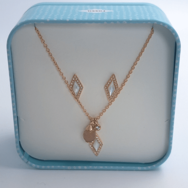 Fossil Stevie Be Iconic Orange Moonstone, Mother-of-Pearl Necklace & Earring Set