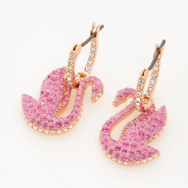 Swarovski Classy Swan Pink Crystals And Rose Gold Plated Drop Earrings 5647544