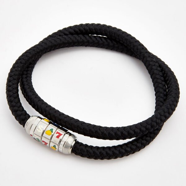 TATEOSSIAN SLOT/FRUIT MACHINE IP STEEL & BLACK WRAP BRACELET BR0699