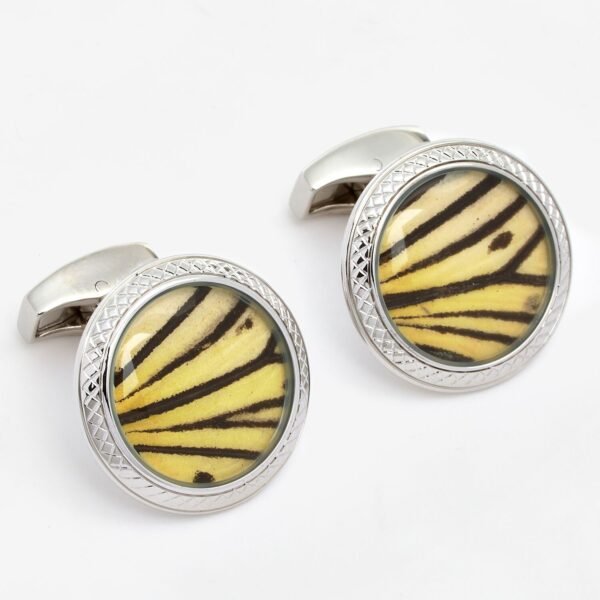 TATEOSSIAN Yellow Rhodium plated Butterflywing Tree Nymph Cufflinks CL5440