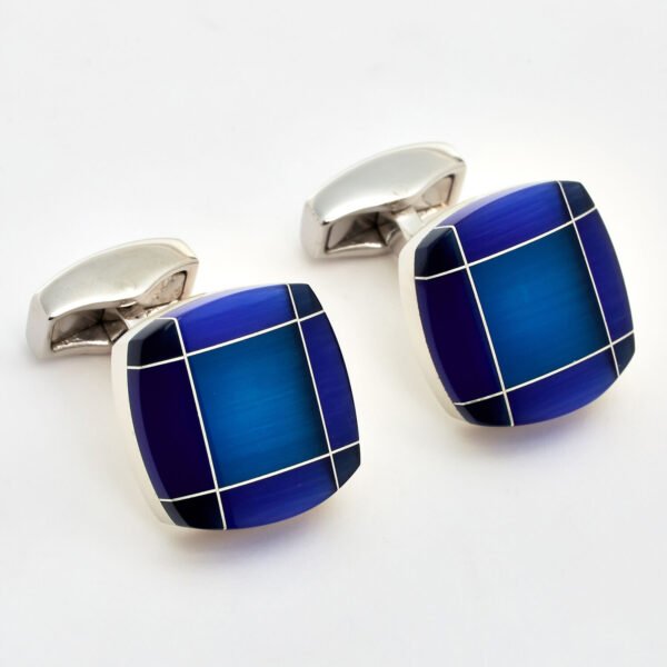 Tateossian Tartan Fusion Cufflinks Blue & Navy Blue BTS9142