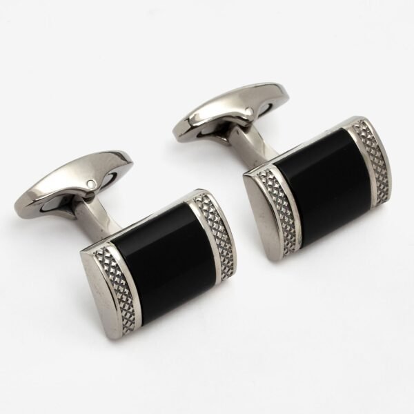TATEOSSIAN Black Titanium & Onyx D-Shape Rectangle Cufflinks CL6479