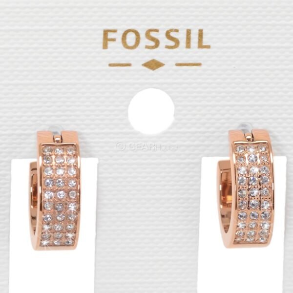 FOSSIL Rose Gold Huggie Hoop Earrings Pave Crystals Glitz JOF00169791