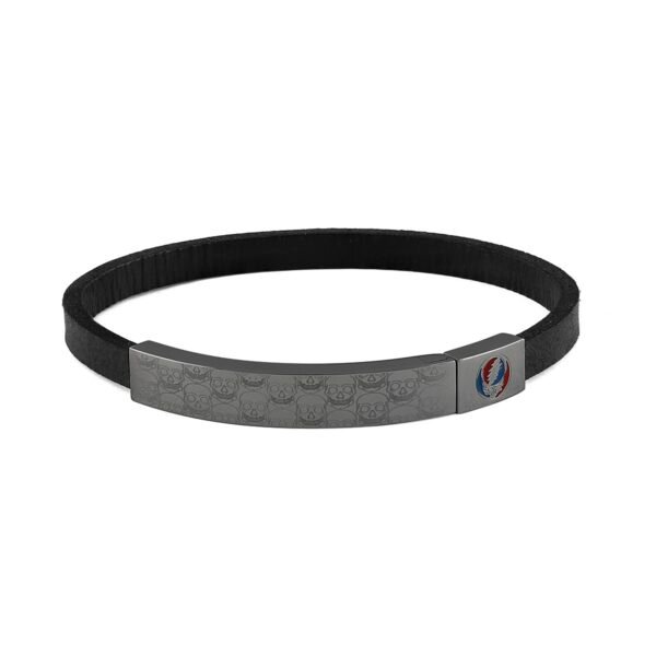 Tateossian Grateful Dead Skull Black Leather Bracelet PBL0157