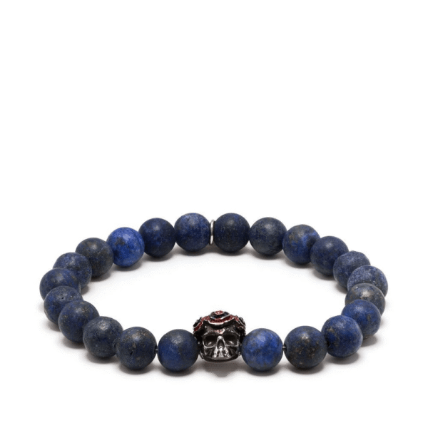 Tateossian Grateful Dead Skull Bracelet with Blue Stains Matte Lapis Beads