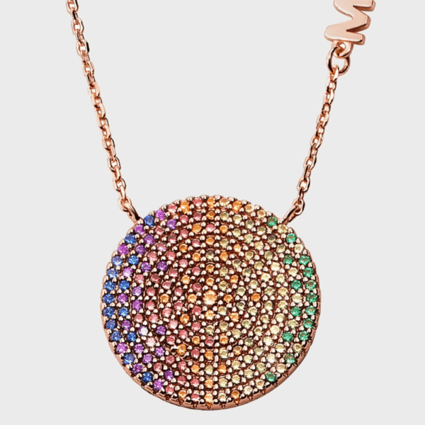 Michael Kors Necklace 14K Rose Gold Sterling Silver Pavé Pendant