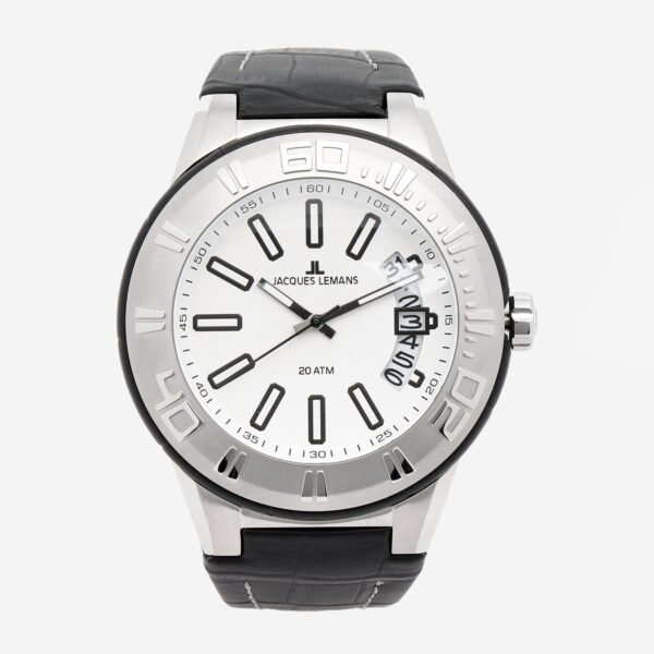 Jacques Lemans Watch Men's 1-1770B Miami Sport Black Leather Strap
