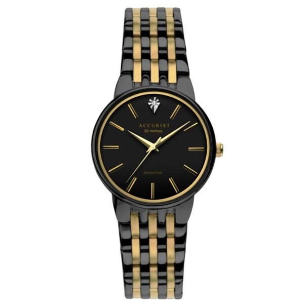 Accurist 8332 Black And Gold Diamond Set Bracelet Watch