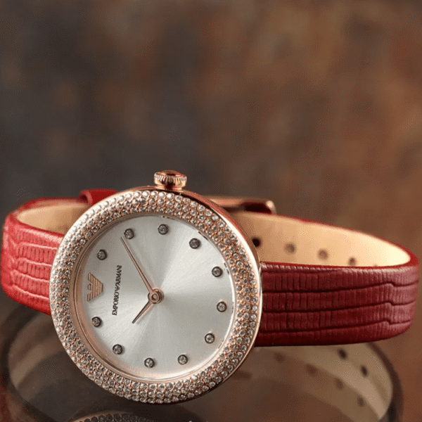 Emporio Armani Watch AR11438 Two-Hand Red Leather Rose Gold-Tone