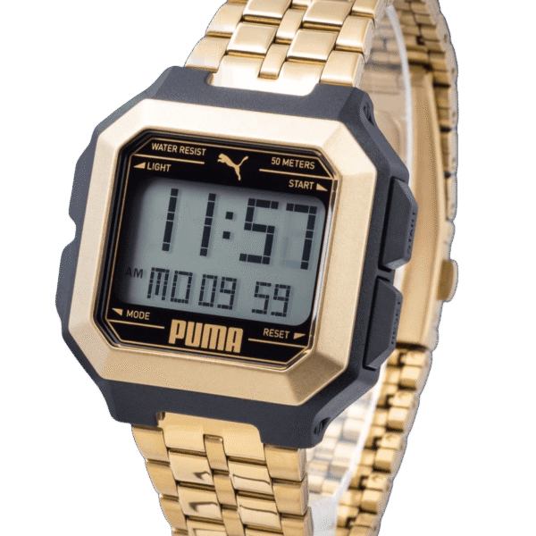 PUMA REMIX P5052 Watch Gold Tone Bracelet Digital Chrono Dual Time