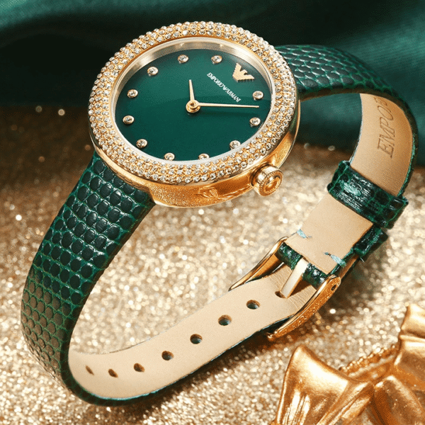 Emporio Armani Rosa Quartz Crystal Green Dial Ladies Watch AR11419