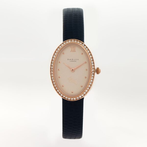 Radley Ladies Watch Rose Gold Tone Oval Blue Leather Strap RY21362