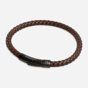 TATEOSSIAN Dark Brown Leather Bracelet RT Logo BlacK LP Plated BR2114