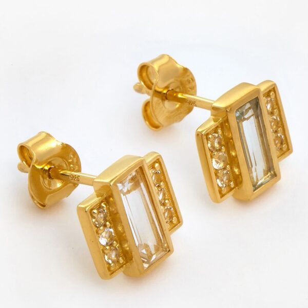 DAISY Beloved White Topaz Baguette Stud 18ct Gold Plated Earrings JE01_GP