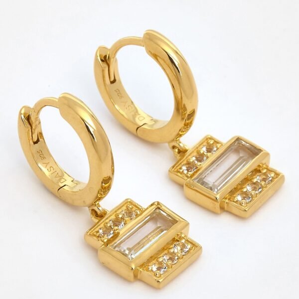 DAISY Beloved White Topaz Baguette Drop 18ct Gold Plated Earrings JE09_GP
