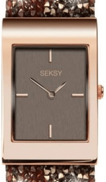 Seksy Rocks Ladies Watch Rose Gold Case & Brass Bracelet Swarovski Crystal 2706