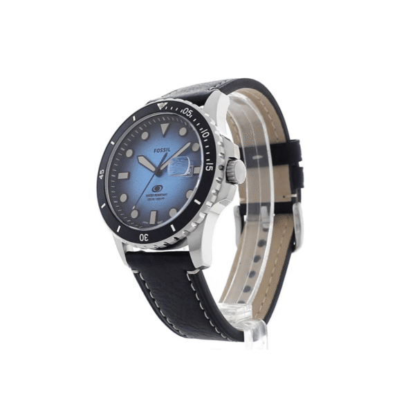 Fossil Men's Watch Blue Dial Black LiteHide Leather Strap FS5960 100M