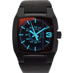 Diesel Men's Watch DZ2000 Cliffhanger Black Leather Watch Multicolour Dial